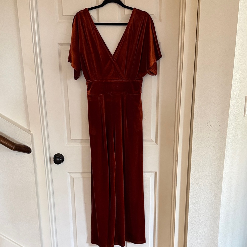 Elegant Rust Velvet Jumpsuit
